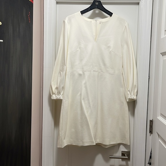 TIBI Women's Solid White Long Sleeve V-Neck Stretch Knit Midi dress - Picture 4 of 8